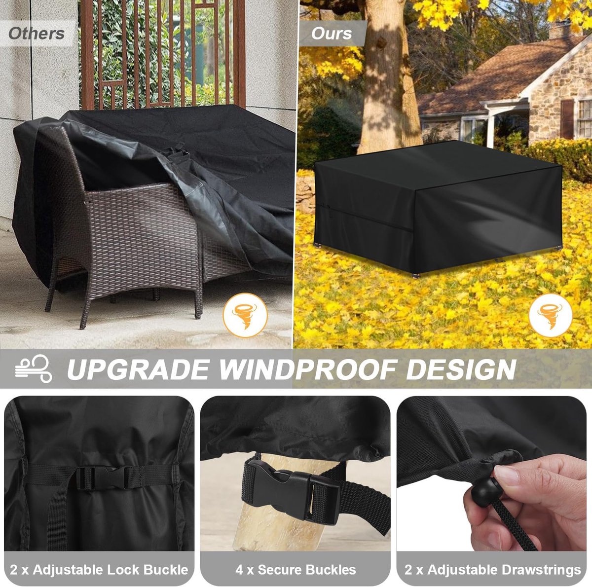 Tuinmeubelhoezen waterdicht, outdoor, winterbestendig afdekzeil voor tuinmeubelen, 420D Oxford beschermhoes voor tuintafel zitgroep rechthoekig 250 x 180 x 100 cm
