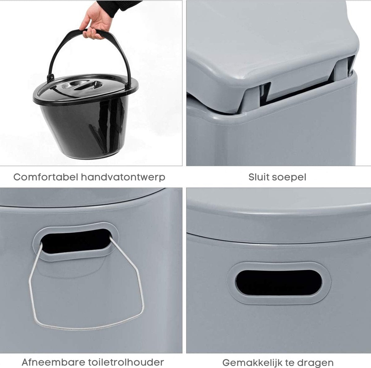 Kampeertoilet Hoge Zit – Draagbaar Toilet Met Toiletpapierhouder – Kampeertoilet Met Maximale Belasting 200 KG – Chemisch Toilet Met Verwijderbaar Emmerinzetstuk - Voor kamperen, Wandelen En Reizen - Reistoilet