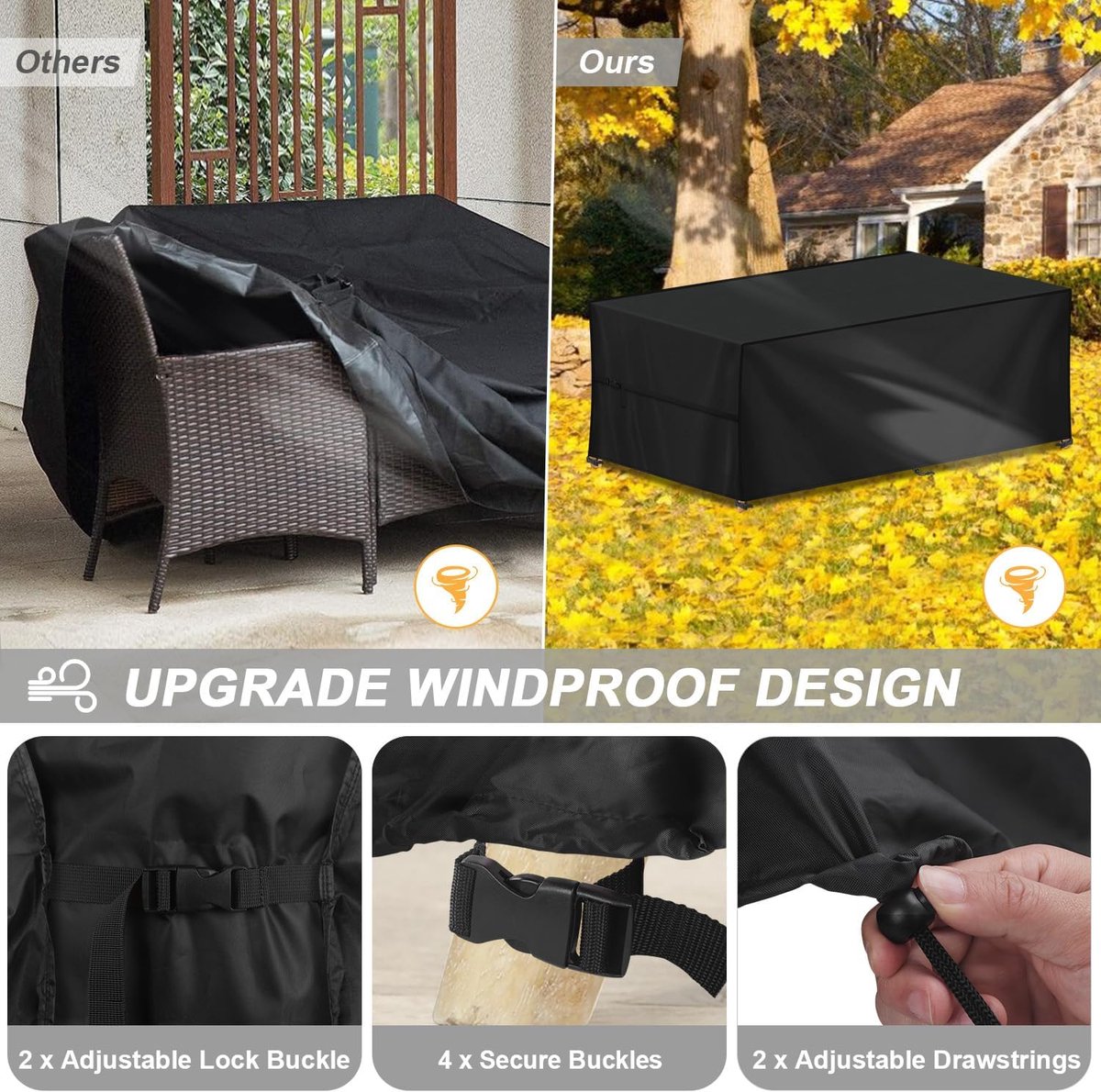 Tuinmeubelhoezen, 220 x 90 x 80 cm, afdekzeil voor loungesofa, tuintafel, waterdicht, beschermhoes voor tuinmeubelen, afdekhoezen voor lounge- en rotanmeubels