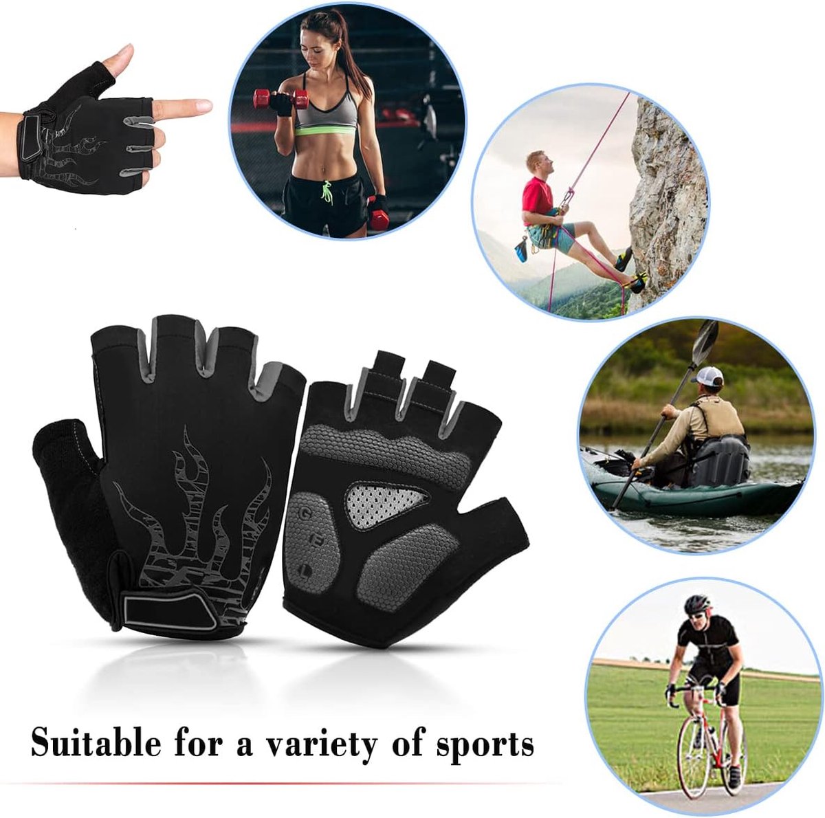 Cycling gloves, cycling gloves for men and women, half fingers, breathable, 5 mm SBR gel, shock-absorbing, non-slip, MTB, mountain bike gloves, unisex