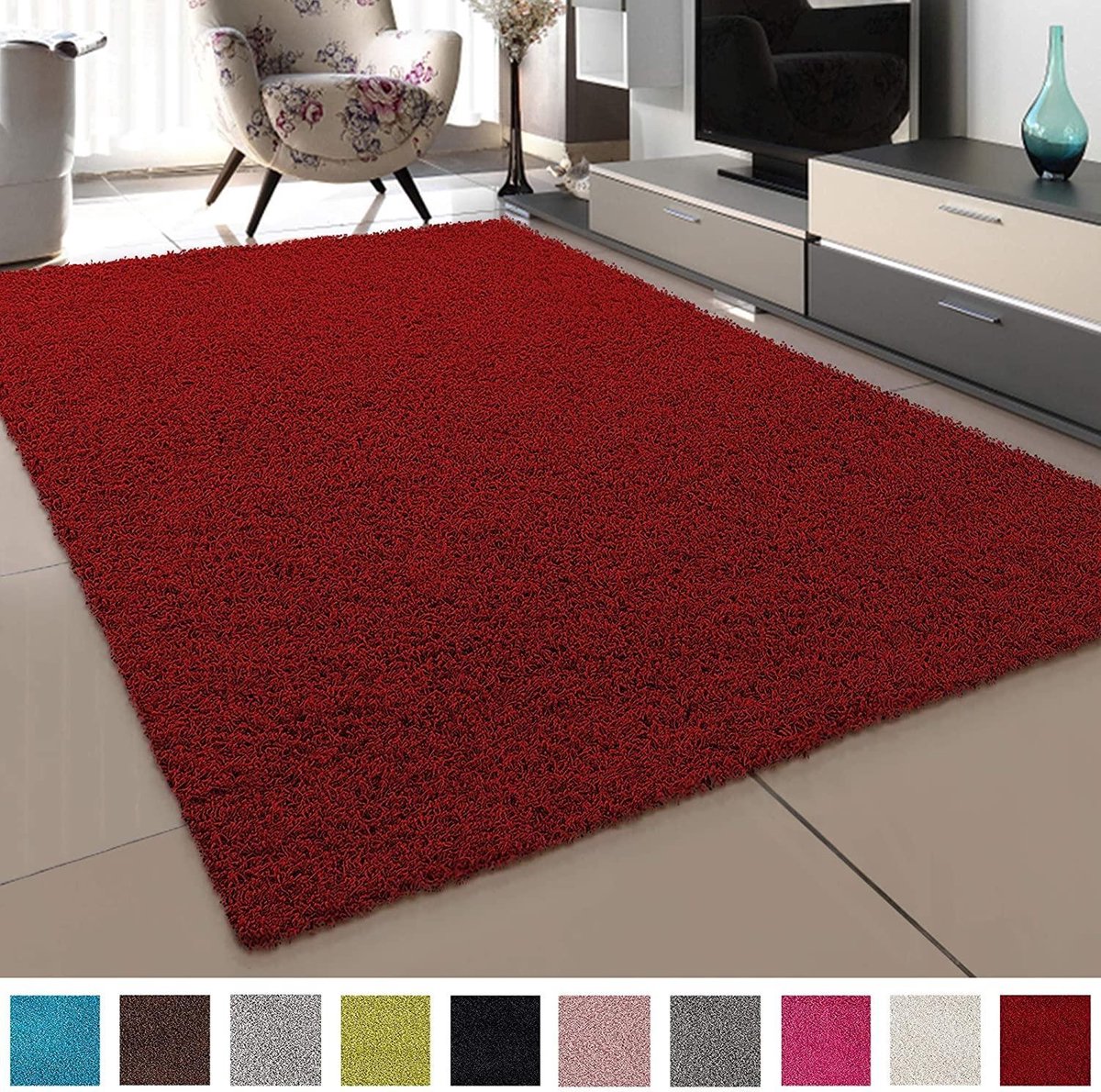 Loca Shaggy Vloerkleed Rood - 160x230 CM - Hoogpolig vloerkleed - Tapijt Woonkamer, Slaapkamer