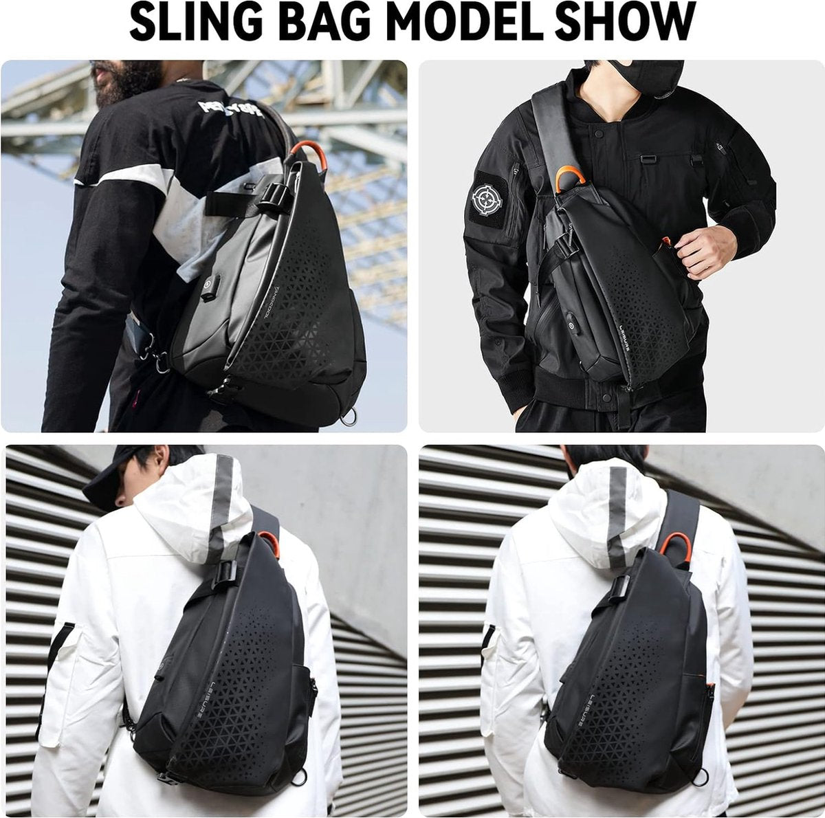 Sling Backsuck Sport Outdoor Borstzak Crossbag Schoudertas voor heren Sling Bag Crossbody Rugzak voor Camping Gym Reizen Wandelen, C-zwart (groot)