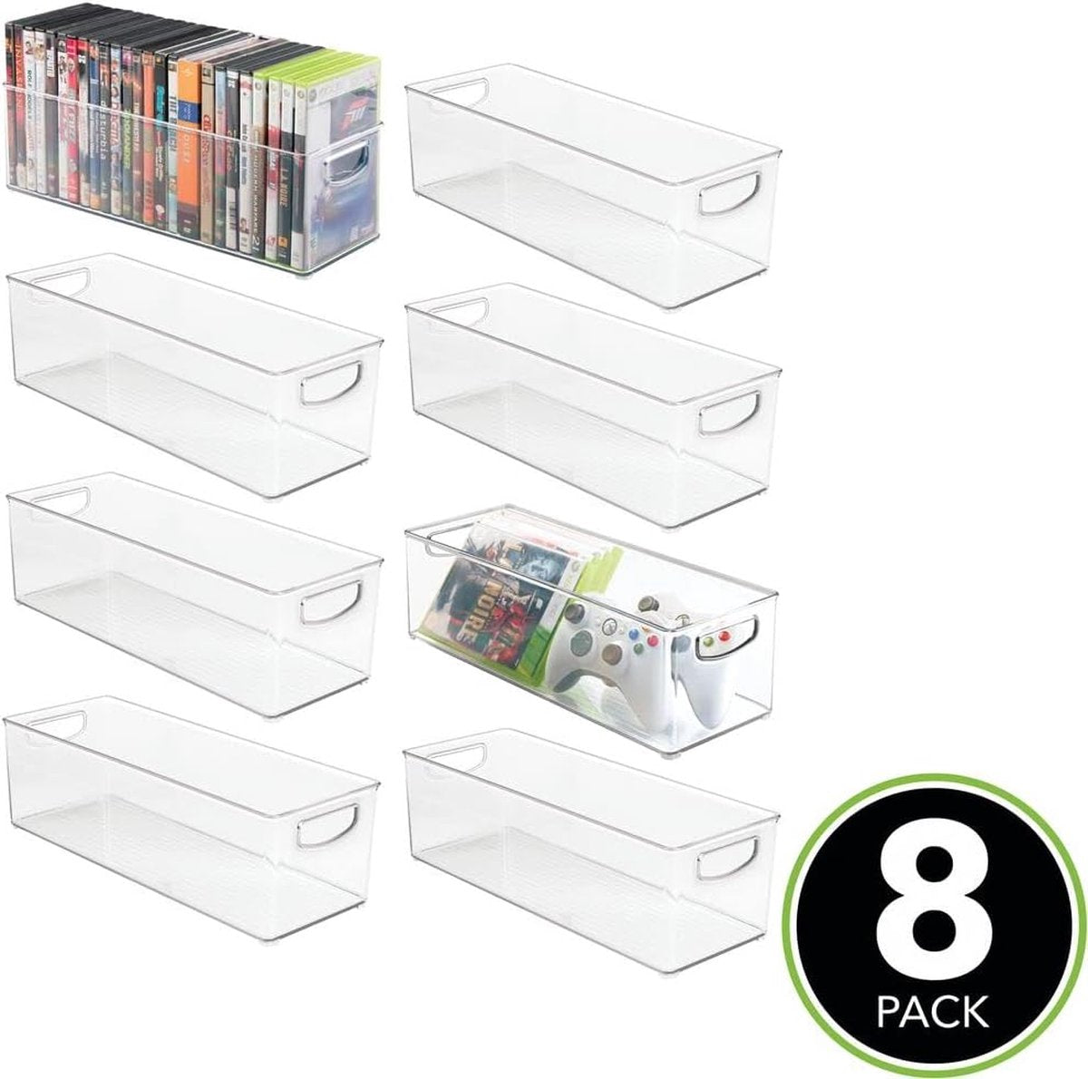 Opbergboxen - lade-organizer - voor kantoor, badkamer en keuken - voor cd's, dvd's of schrijfgerei - stapelbaar - transparant - set van 8