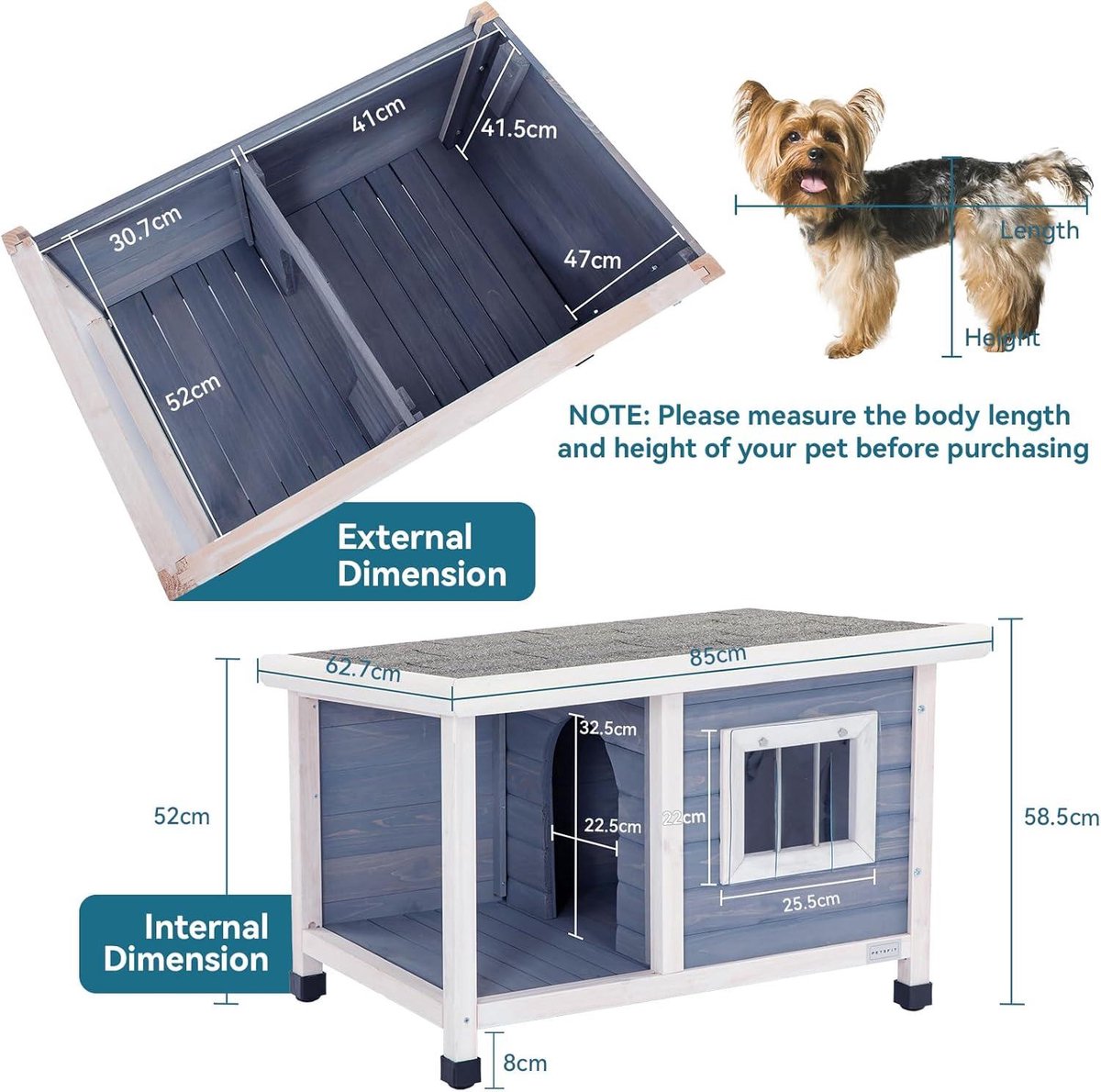 Wooden Cat House Outdoor Cat Kennels - One Room and Lounge - Asphalt Roof - Outdoor Dog Houses