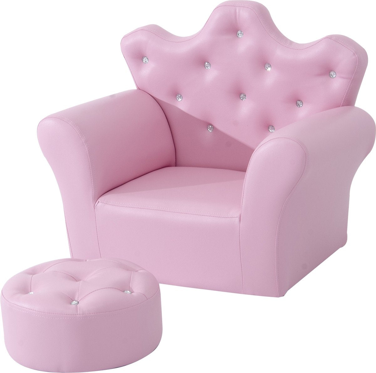 Children's sofa with crystal buttons and ottoman pink