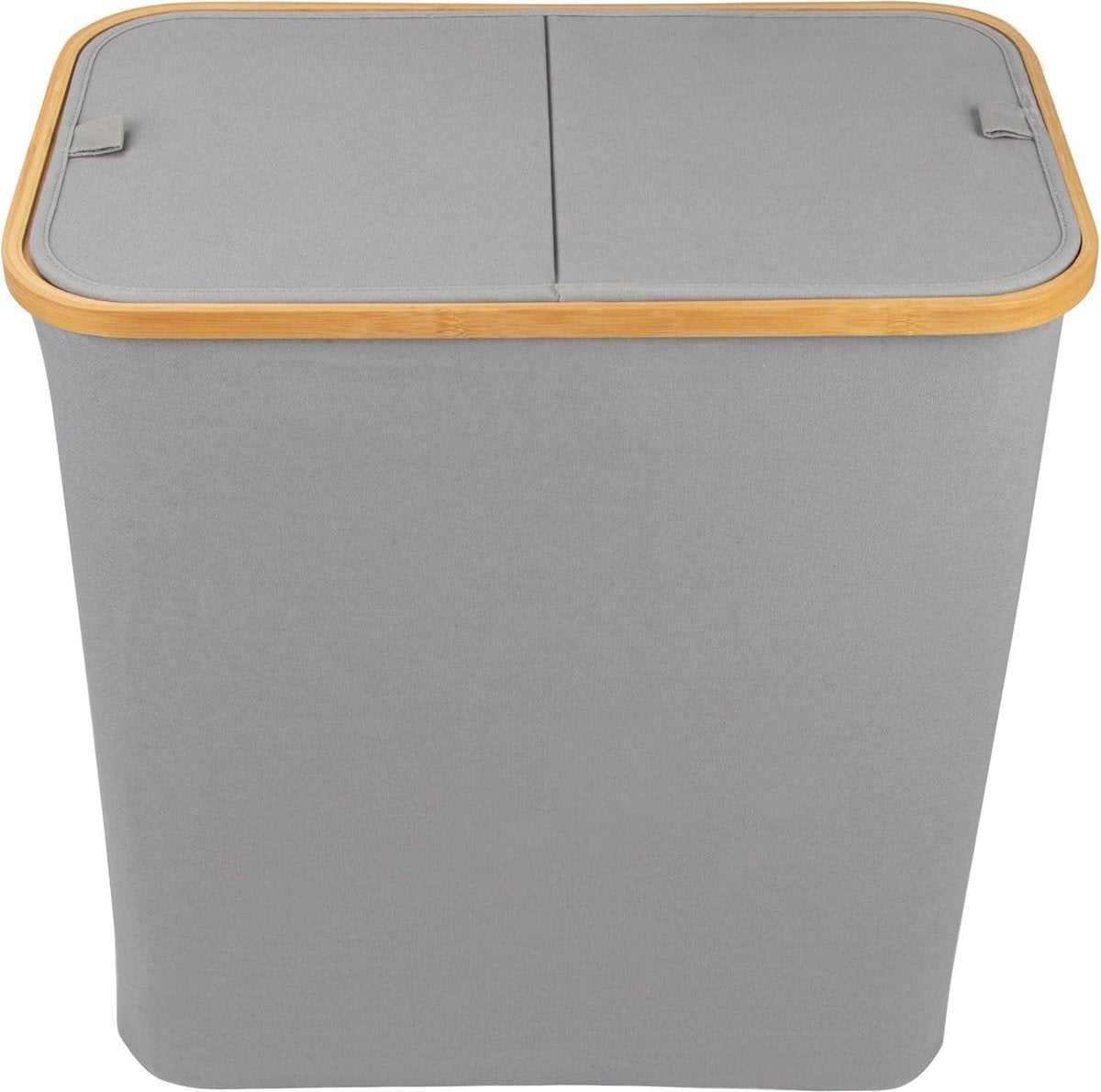 Large Laundry Basket 2 Compartments 150 Litres Bamboo Fabric Light Grey - Laundry Sorter With Lid - Anthracite Black