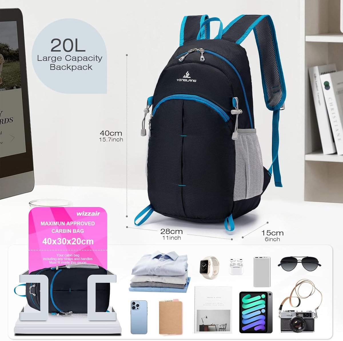 Foldable Travel Backpack Carry-on Luggage Ultralight Hiking Backpack 20L Waterproof Daypack for Outdoor Hiking Camping