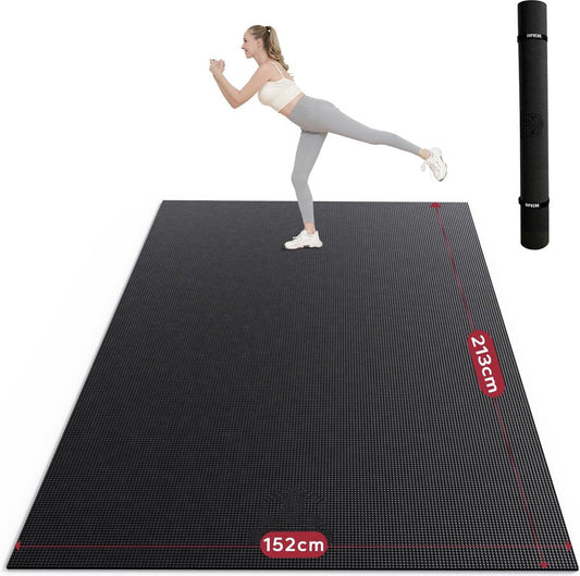 Extra Large Brede Sportmat Fitnessmat Antislip Yogamat XXL 213 cm x 152 cm x 8 mm dikte, Hoge Dichtheid Ultra Duurzaam PVC, Gymnastiekmat met Fitnessbanden, Schoenvriendelijk