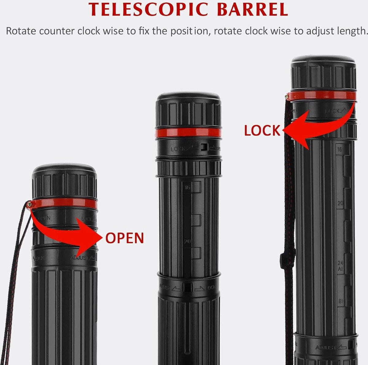 Telescopische posterrol A1, transportrol, tekenrol, 45-75 cm, koker voor foto's, posters en flipchart papier, lengte en draagriem verstelbaar, kunststof, 1 stuk, Extra tas