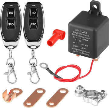 12 V Batterijscheidingsschakelaar met Afstandsbediening en 200 A Accuklemmen - Draadloze Schakelaar met Dubbele Afstandsbediening voor Auto - Accu-scheidingsschakelaar Kill