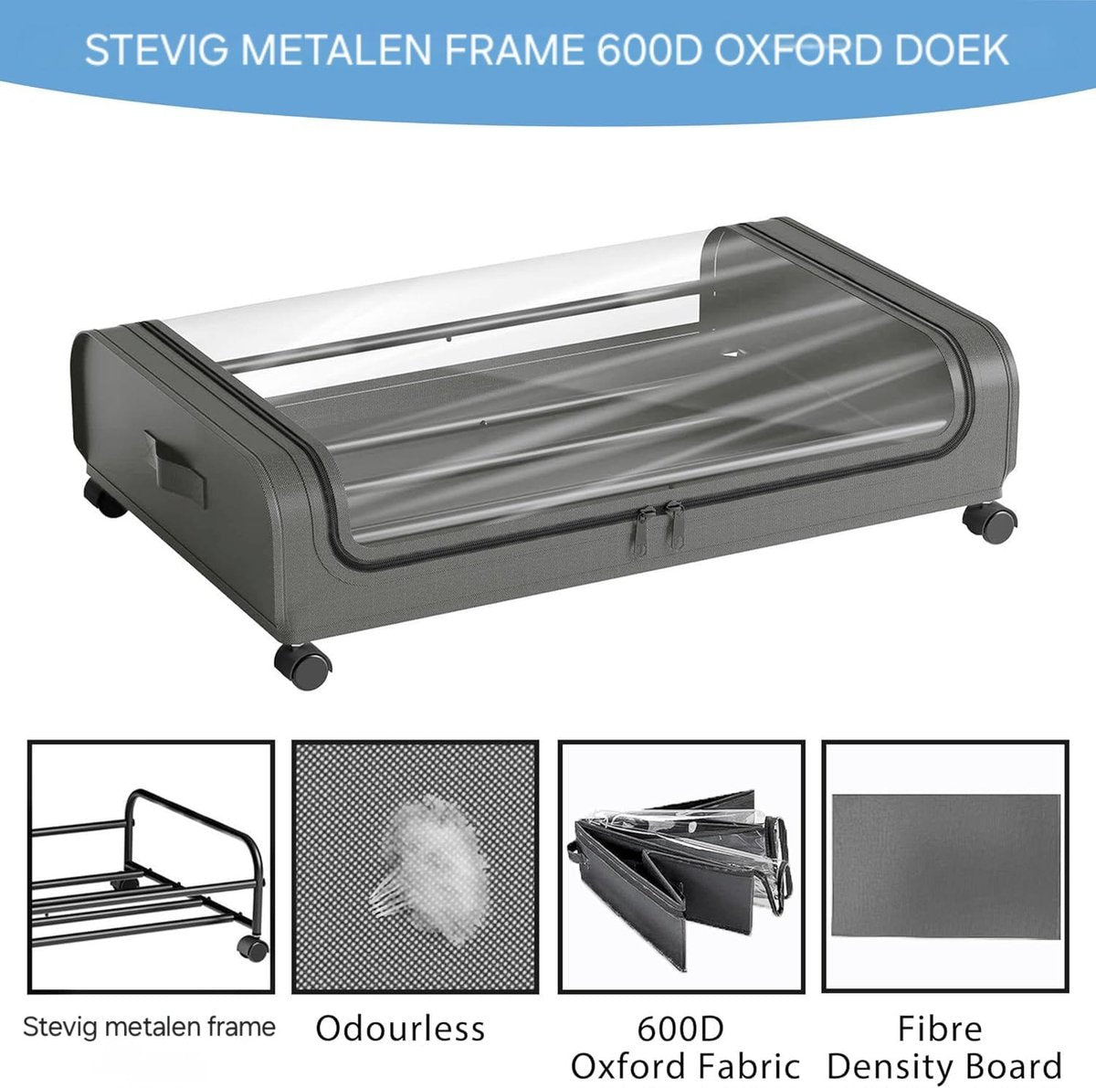 YOLO SHOP® Opbergbox onder Bed - 2 Stuks - met Wielen Deksel Rollend Metalen Frame Onderbed Containers Helder Venster - Opbergtas Doos Organisatie Thuis