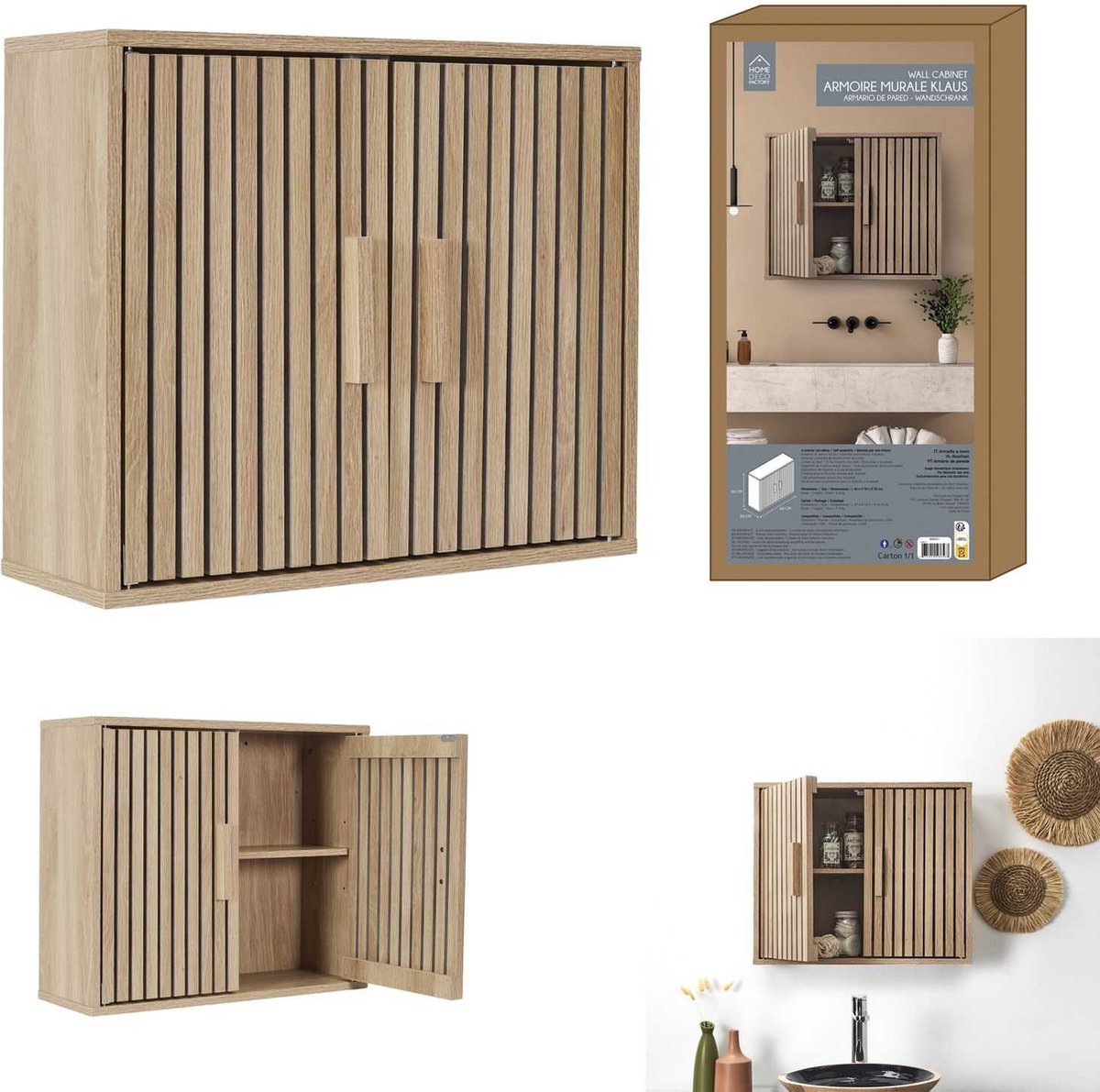Wall-mounted cabinet Klaus Wall Bathroom Cabinet Hanging with Panels - Brown