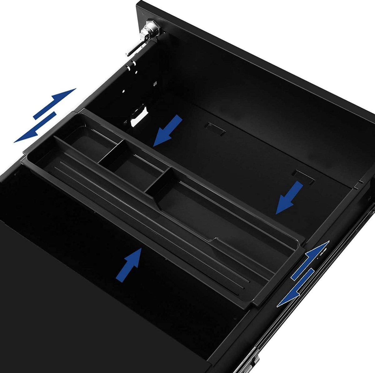 Luxe Stalen Ladeblok Op Wielen - Met Slot - Verrijdbare Ladekast Archiefkast Kantoor Kast - Office Rolcontainer Voor Onder Bureau - Mobiele Bureau Kast - Afsluitbaar - 3 Laden - Zwart
