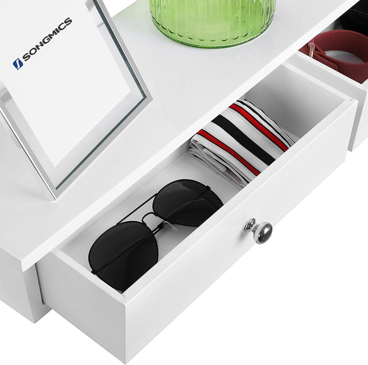 Wandplank, zwevende plank met 2 lades, hoogglans oppervlak, belastbaar tot 15 kg, 65 x 15 x 10 cm, hal, woonkamer en keuken, wit LWS65WT