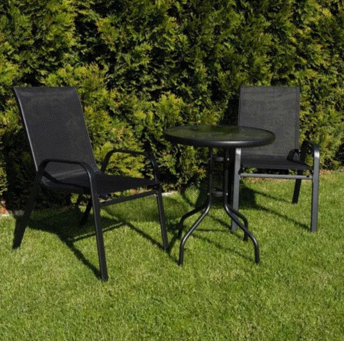 Bistroset - Tuinset - Balkonset - Tuinset 2 personen - Zwart - 3-delig - Tuintafel en 2 stoelen - 2 personen - Gecoat staal - Onderhoudsvrij staal - Patio tuinset - Kleine tuinset - Balcony set - Lounge set