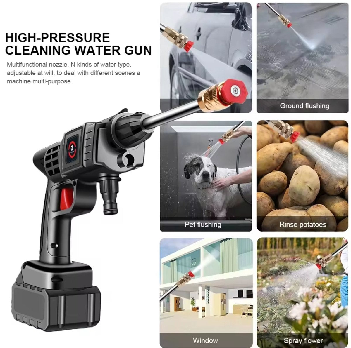 Elektrische hogedrukreiniger - 200W - Draadloos - 10000Mah batterij - Hogedrukreinigers - Terrasreiniger - 21V Accu - Auto Wassen - Water - Met hogedrukreinigeraccessoires - Reinigingsmachine