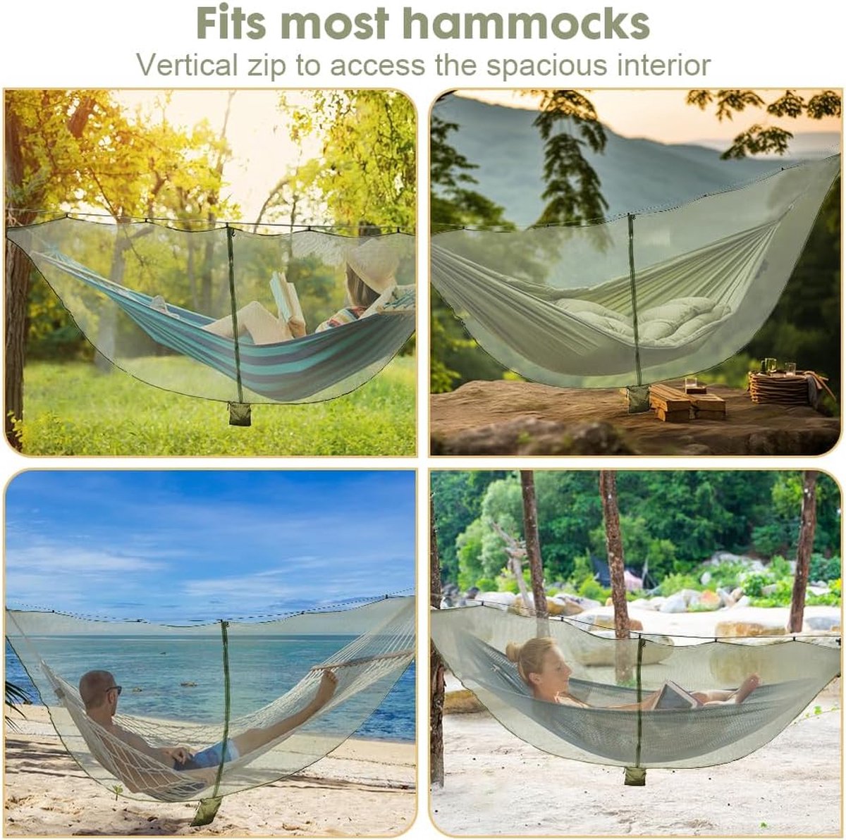 Hangmat Klamboe, Camping Hangmat Net 360 Graden Bescherming Polyester Net met Dubbelzijdige Rits Lichtgewicht Reizen Camping Hangmat Insectennet voor Wandelen Reizen Buiten