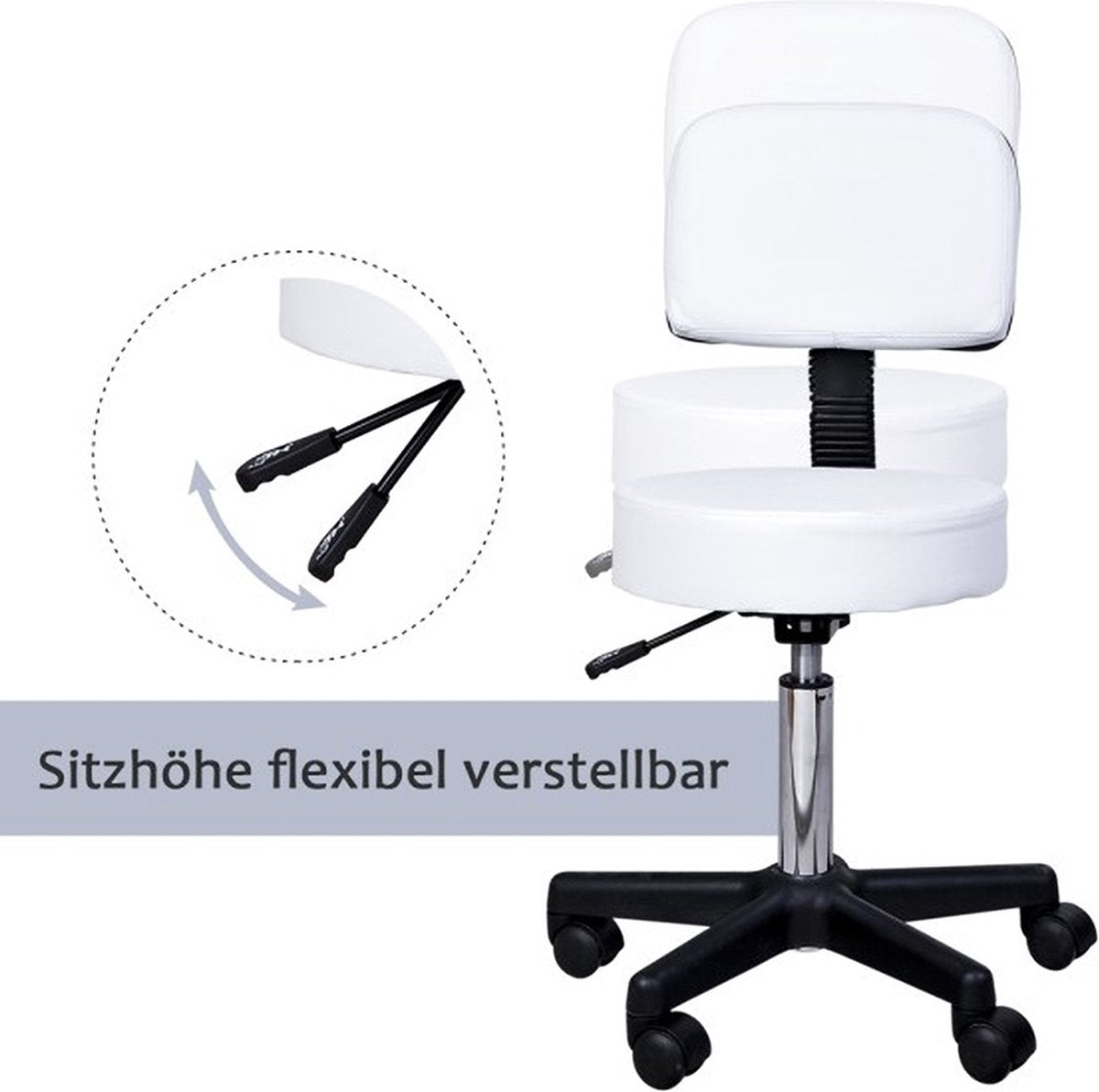 Tabouret comfort - Tabouret met rugleuning - Werkkruk - Draaikruk - Kapperskruk - In hoogte verstelbaar - Zwart