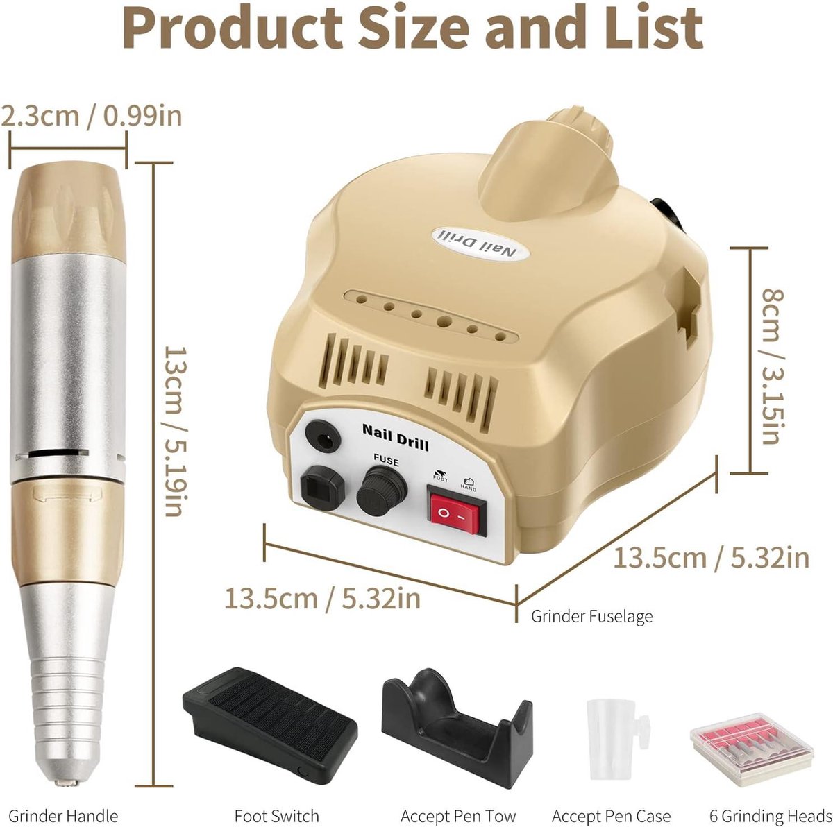 AISEELY Elektrische Nagelfrees - Nagelvijl Manicureset - Nagelboor Kit - 30.000 tpm - Instelbare Snelheid - Veilig voor Beginners en Professionals - Goud