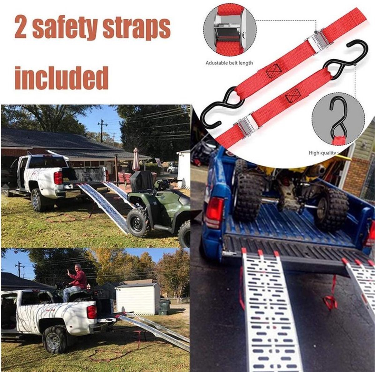 Hardened Aluminum Loading Ramp - Silver - 340 KG Load Capacity - Foldable - Galvanized Steel - Anti-slip - Loading ramp trailer ramp loading rail