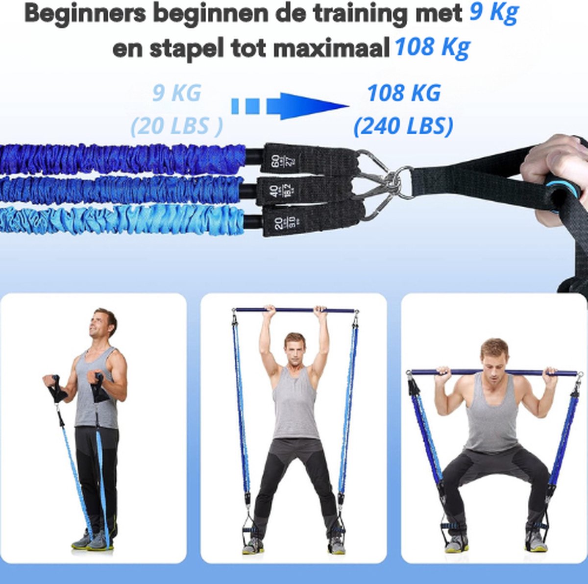 Weerstandsbanden - Resistance Band - Weerstandsstang - Weerstandsbanden Met Stang - Fitness - 3-delige stick - Thuistraining - Squats - Yoga - Biceps