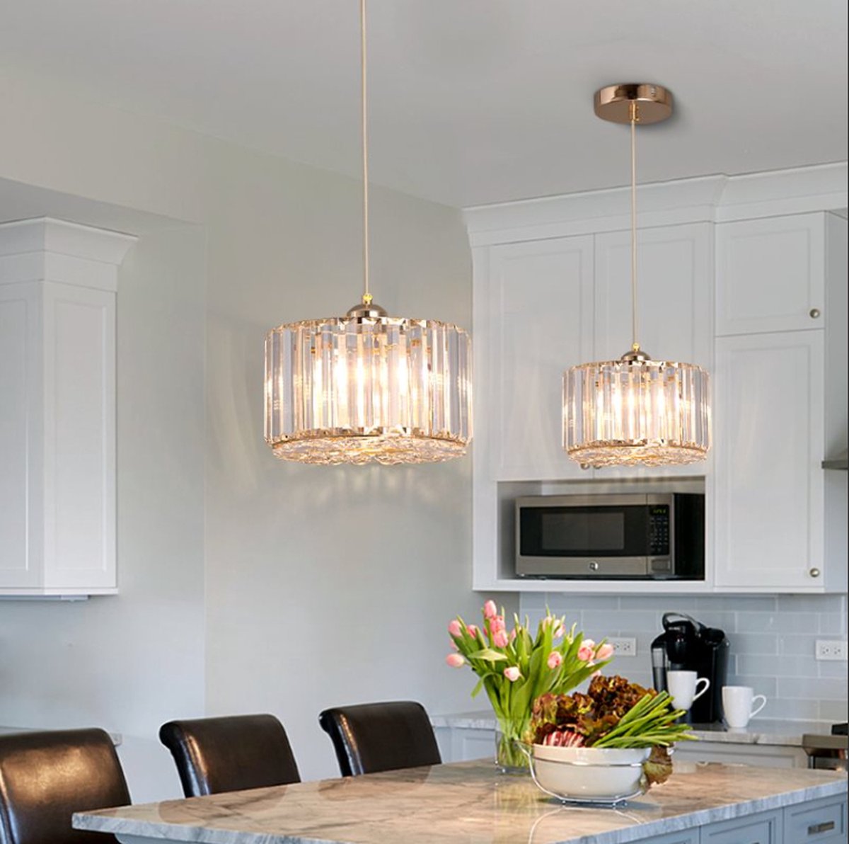 Modern Crystal Pendant Light - LED Crystal - Chandelier - Gold - 20 cm - Aisle or Hallway Lamp - Crystal LED Lamp - Ceiling Light