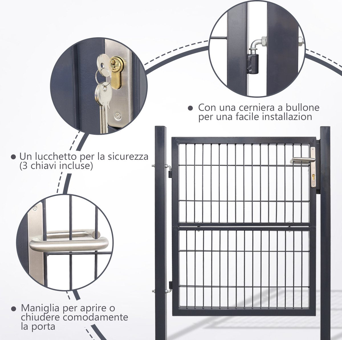 Garden Gate Gate Powder Coated Steel Garden Gate-Garden Door fence gate 100 × 100 cm farm gate made of galvanized steel with lock, doorknob and key, sturdy and durable-anthracite gray