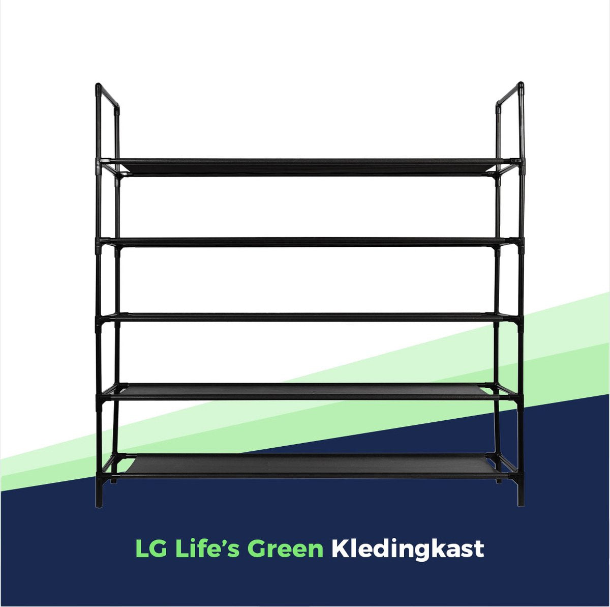 Life's Green Verplaatsbare Schoenenkast met 5 niveaus – D27.5 x B99 x H94 cm – voor 20 paar schoenen – stalen frame met stevige stoffen planken – Handdoekenrek - Ruimtebesparende Schoenenkast - Zwart