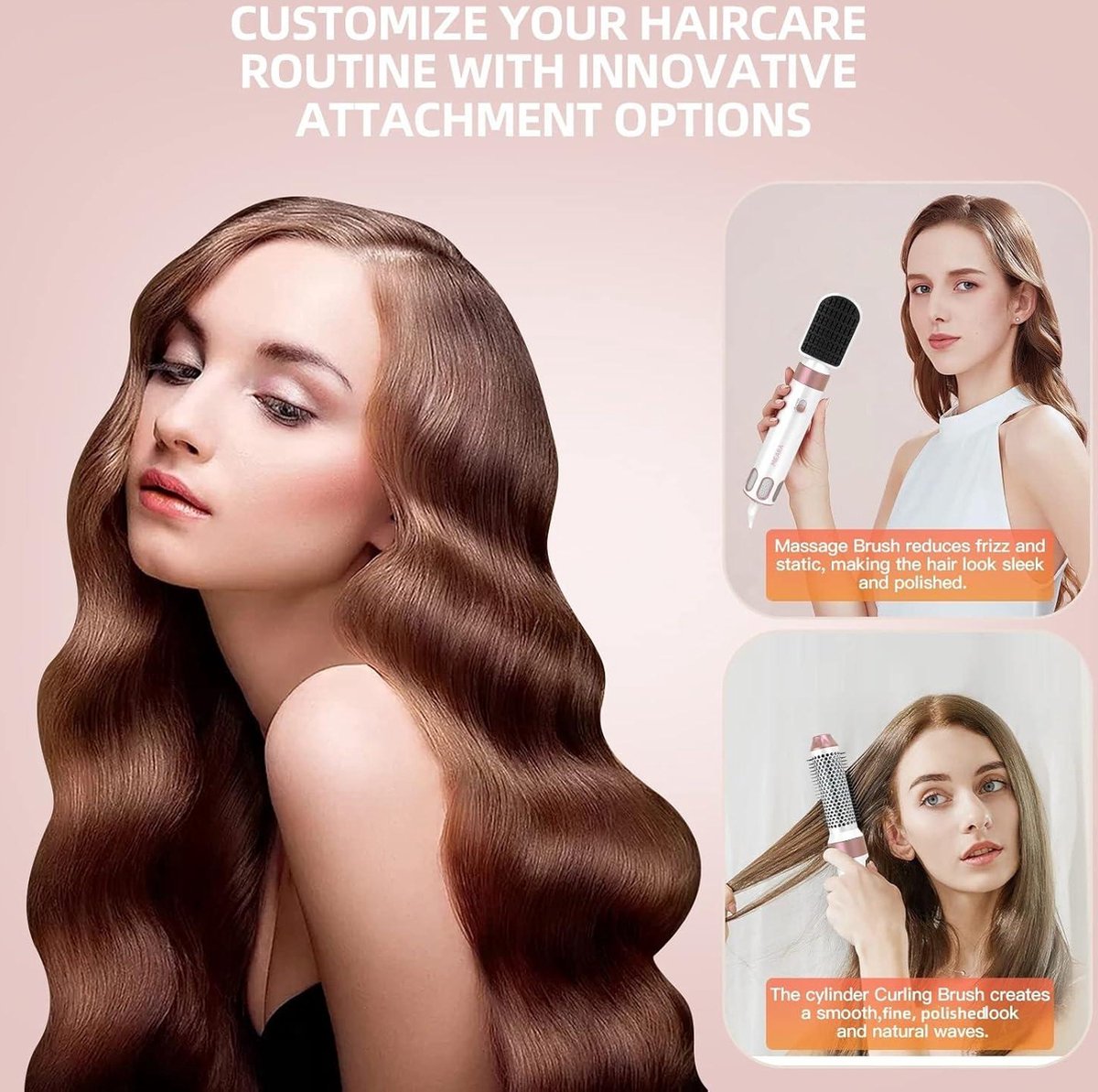 Föhnborstel voor volumiseren en drogen - 5-in-1 Heteluchtstyler negatieve ionische high-speed haarstyler met roterende functie