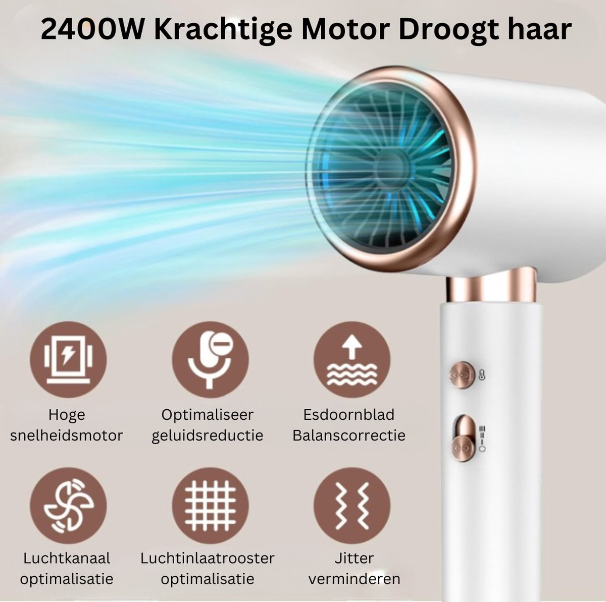 Haardroger Föhn - Föhn met Diffuser en Mondstuk - 2400 Watt - 3 Snelheden Standen Warm Koud - AC Motor - Droger - Zwart Paars