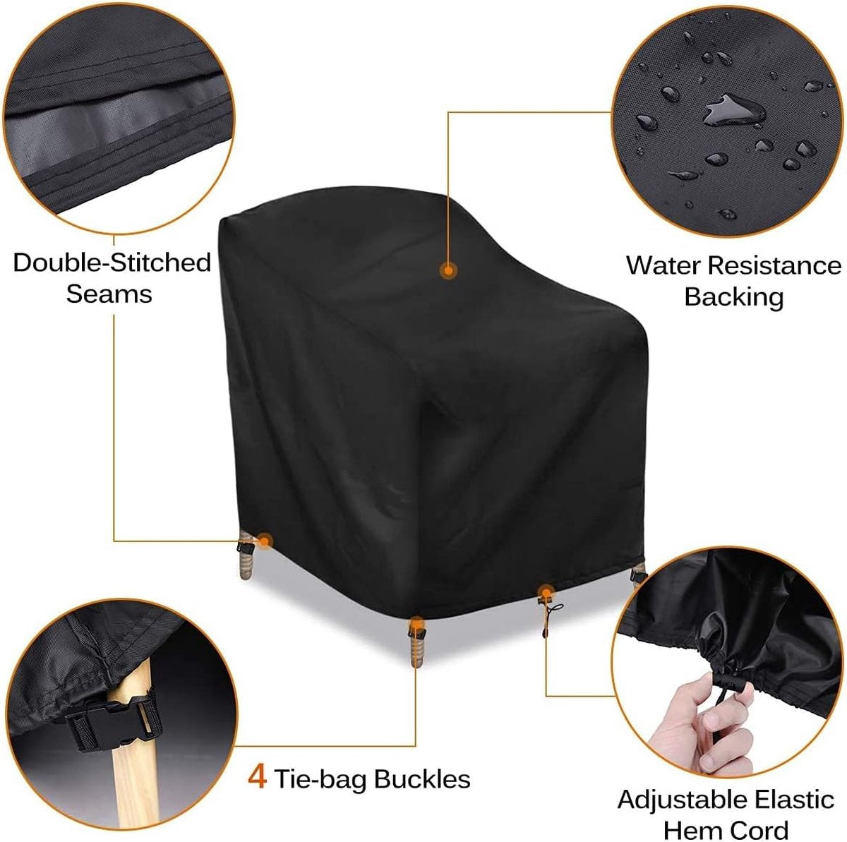 2 stuks beschermhoes voor tuinstoelen, afdekking voor tuinmeubelen, 420D Oxford, waterdicht, winddicht, uv-bescherming, voor tuinstoel, stapelstoelen