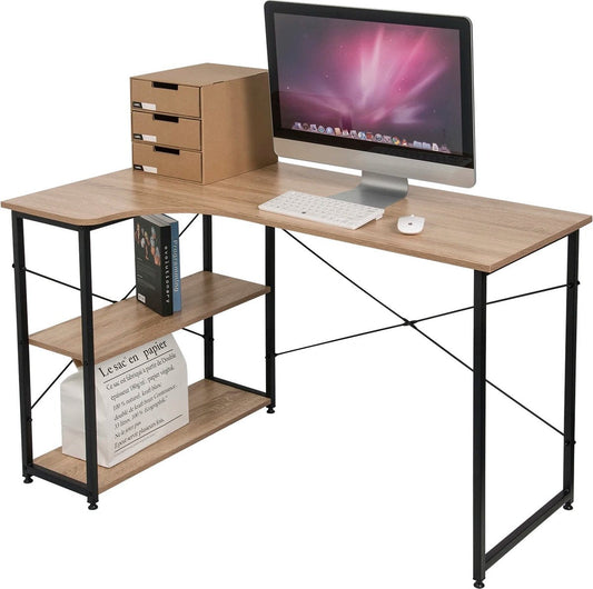 Asaam-computertafel-bureau met 2 legplanken-computer-pc-bureau-kantoortafel-werktafel met boekenplank-werkstation voor home office-moderne schrijven studeertafel