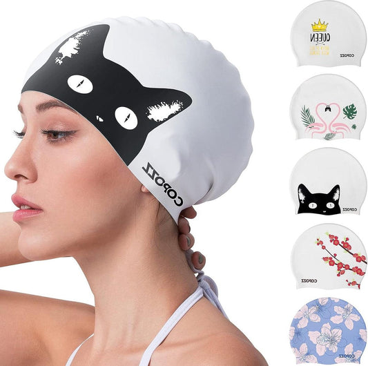 Swimming Cap for Women with Long Hair - Protects Hair and Ears - Silicone Swimming Accessory