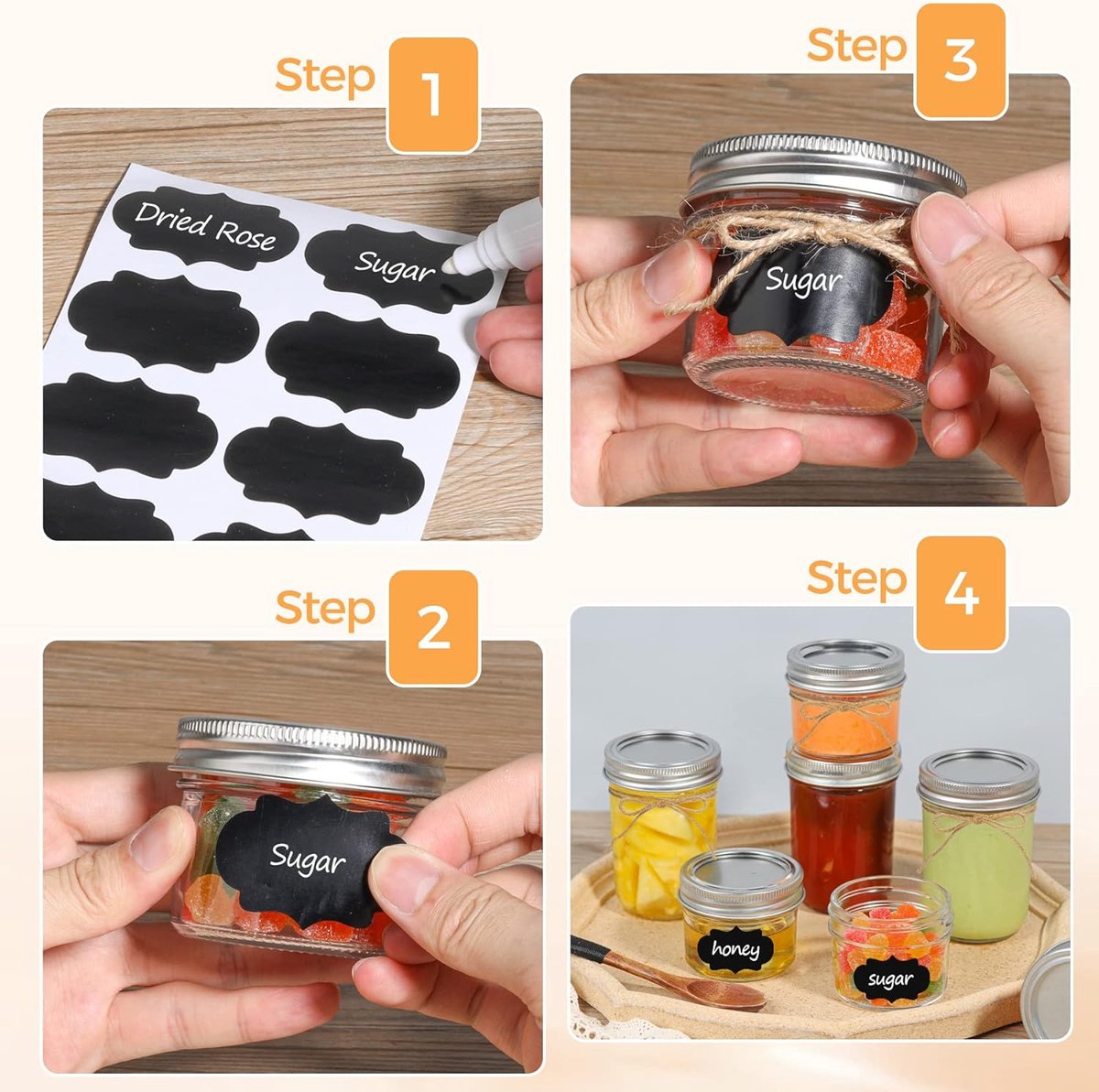 125 ml weckpotten met schroefdeksel en etiketten, jampotten, set van 8, kleine weckpotten met deksel voor kruiden, zelfgemaakte producten, gelei, jam, yoghurtpotten, glazen pot met deksel