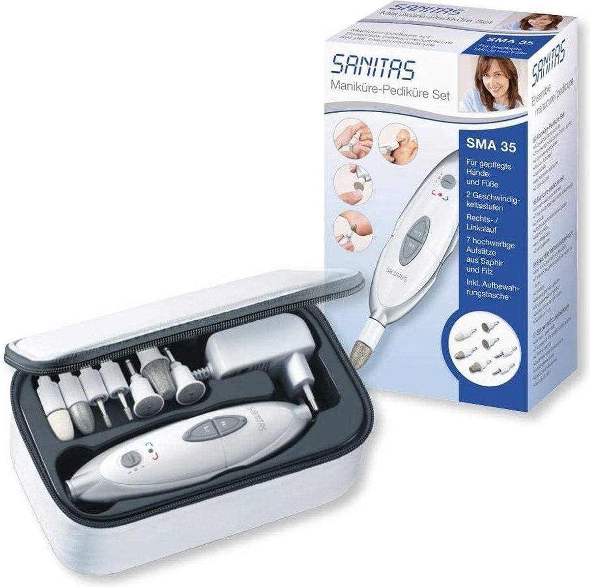 Manicure set Electric nail care set with 7 attachments - White/Silver