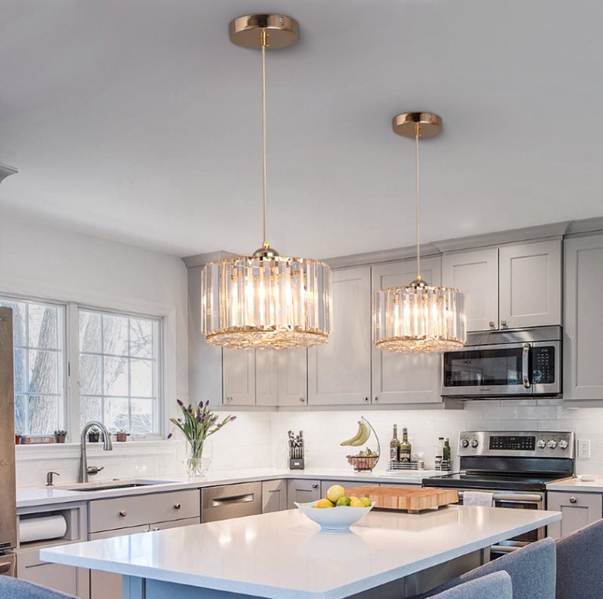 Modern Crystal Pendant Light - LED Crystal - Chandelier - Gold - 20 cm - Aisle or Hallway Lamp - Crystal LED Lamp - Ceiling Light