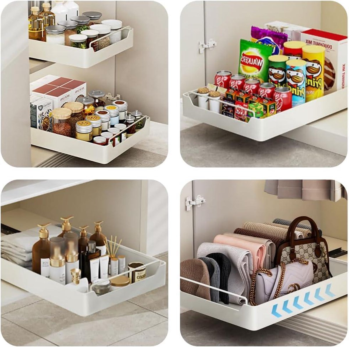 Telescopische lade mand keukenkast organizer - uittrekbare kasten - keuken badkamer - 25 cm breed x 43 cm diep x 7 cm hoog