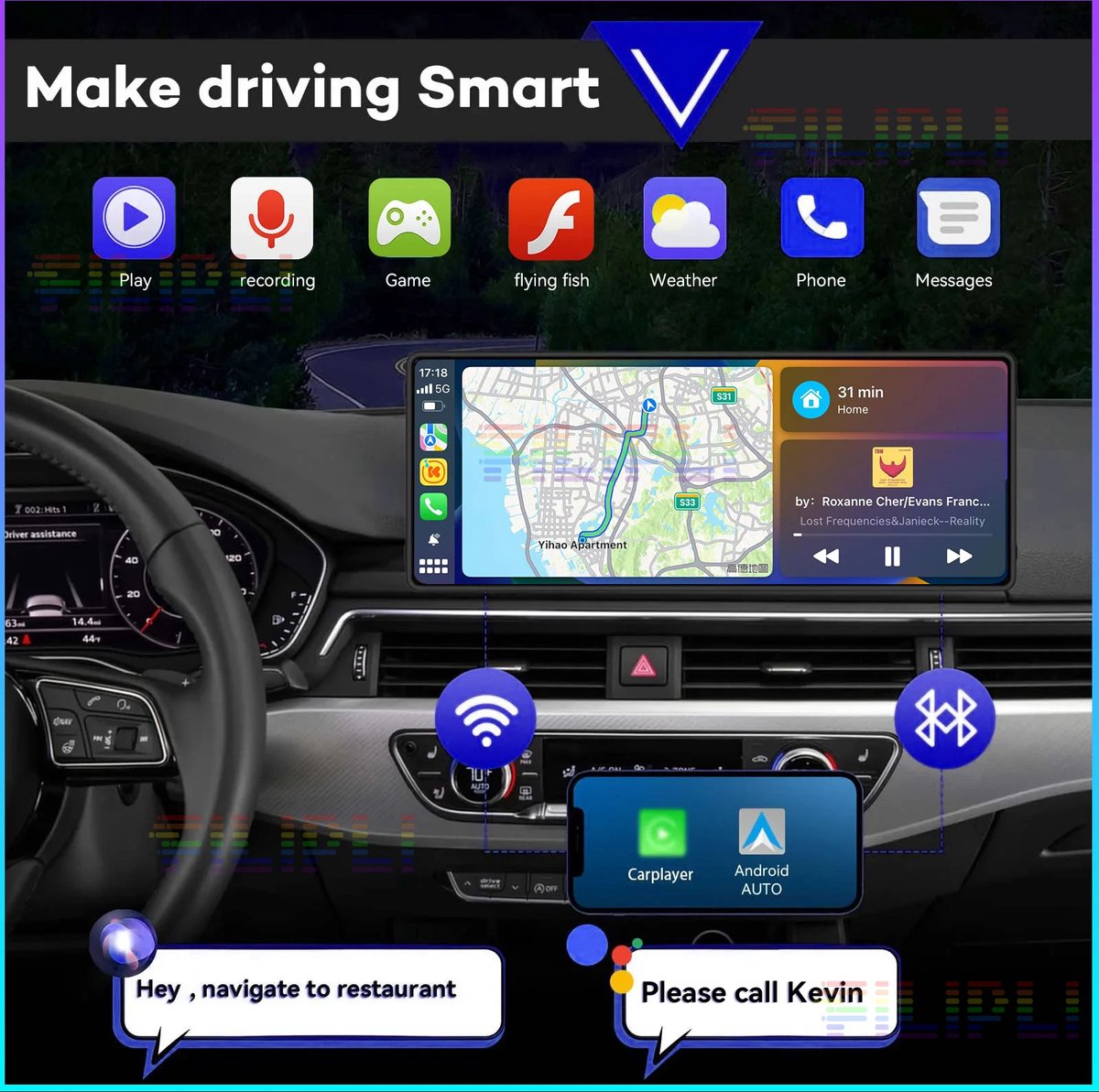 Carplay - Carplay Scherm - Autoradio - Carplay Apple & Android - Carplay Draadloos - Multimedia Speler - Touchscreen - Universeel - 10.26 Inch - Zwart