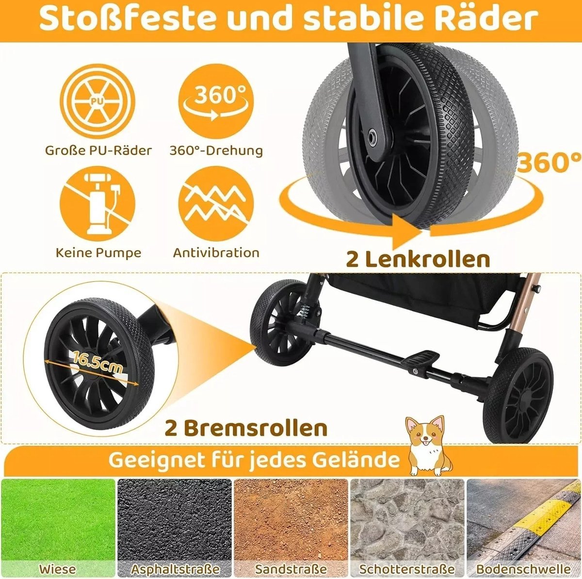 Luxe hondenbuggy - Hondenbuggy inklapbaar - 40 kg draagcapaciteit - Duitse kwaliteit - Opvouwbaar tot transportbench - Grote opbergruimte - Waterdicht materiaal