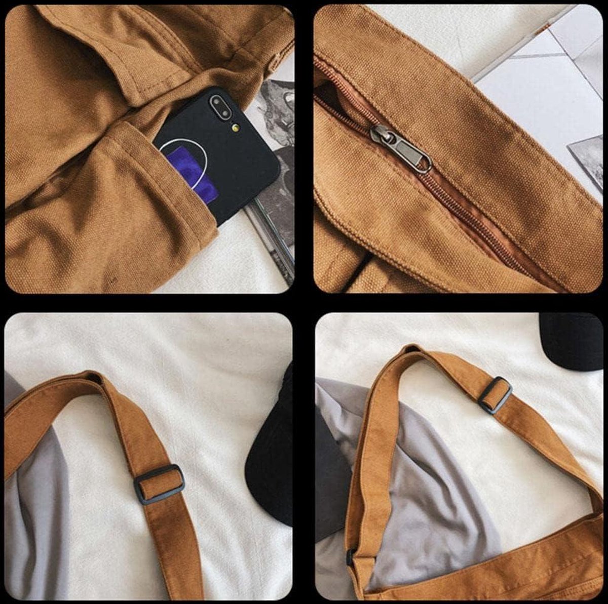 Canvas Messenger Bag Hobo Crossbody Tas met Grote Capaciteit - Casual Tassen Schoudertas voor Dames en Heren - Praktische Schoudertas met Meerdere Zakken.