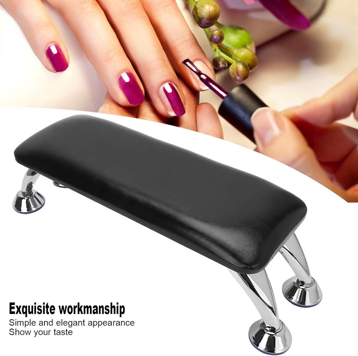 Handkussen voor Nagelkunst - Manicure Armsteun Kussen met Roestvrijstalen Ondersteuning - Pu Lederen Handsteun Kussen - Voor Nagelsalon