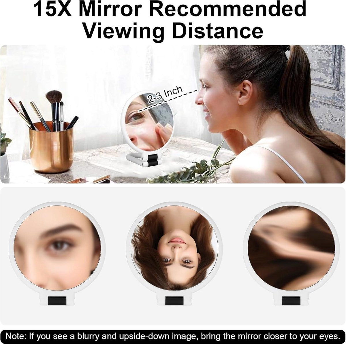 Make-up Spiegel Handheld Opvouwbaar Reisspiegel voor Vrouwen en Mannen - 15X Vergrotende Spiegel Dubbelzijdig