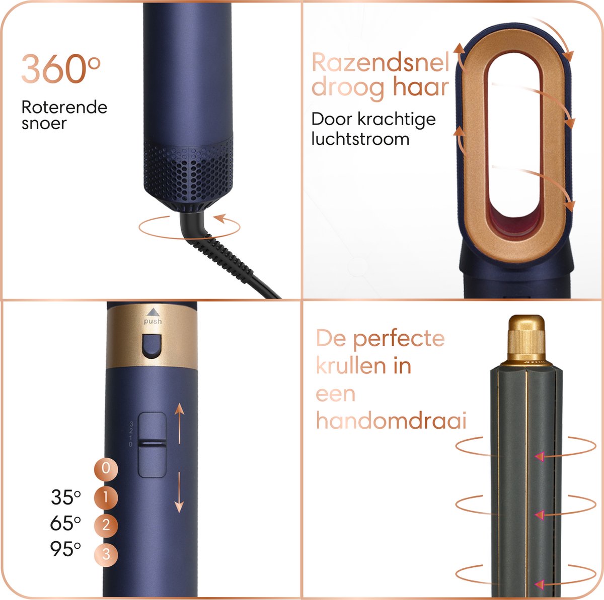 Airstyler Krultang 5-in-1 - Multistyler Föhnborstel - Kort & Lang Haar - Blauw Goud