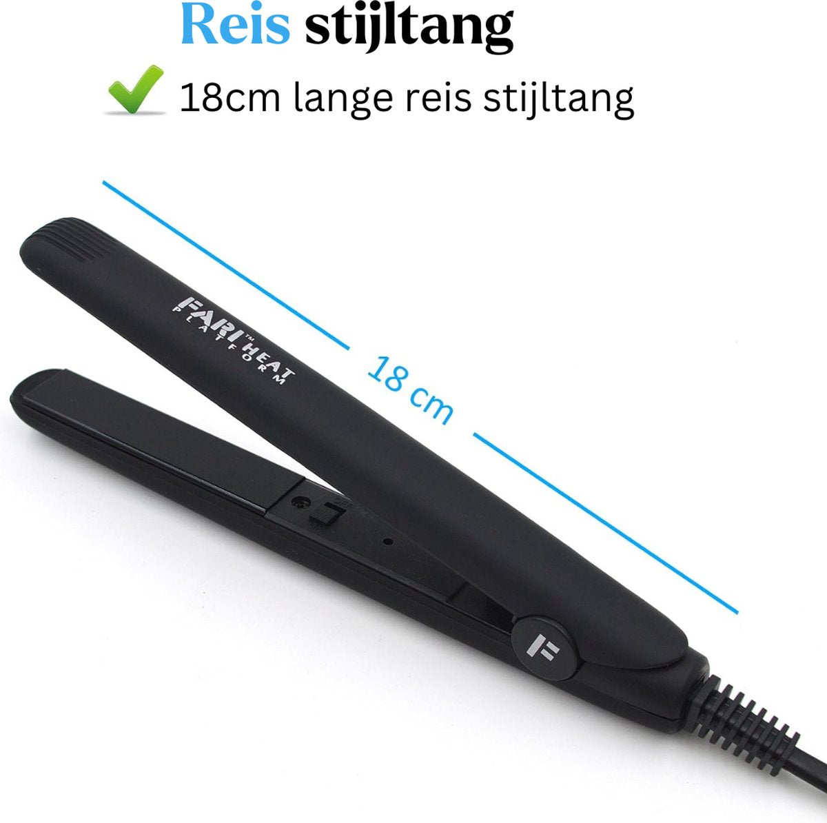 Mini Stijltang - Haarstijltang - Met Reistas - 18 cm - Voor Reizen - Toermalijn-Keramische Platen - Ergonomisch - Zwart