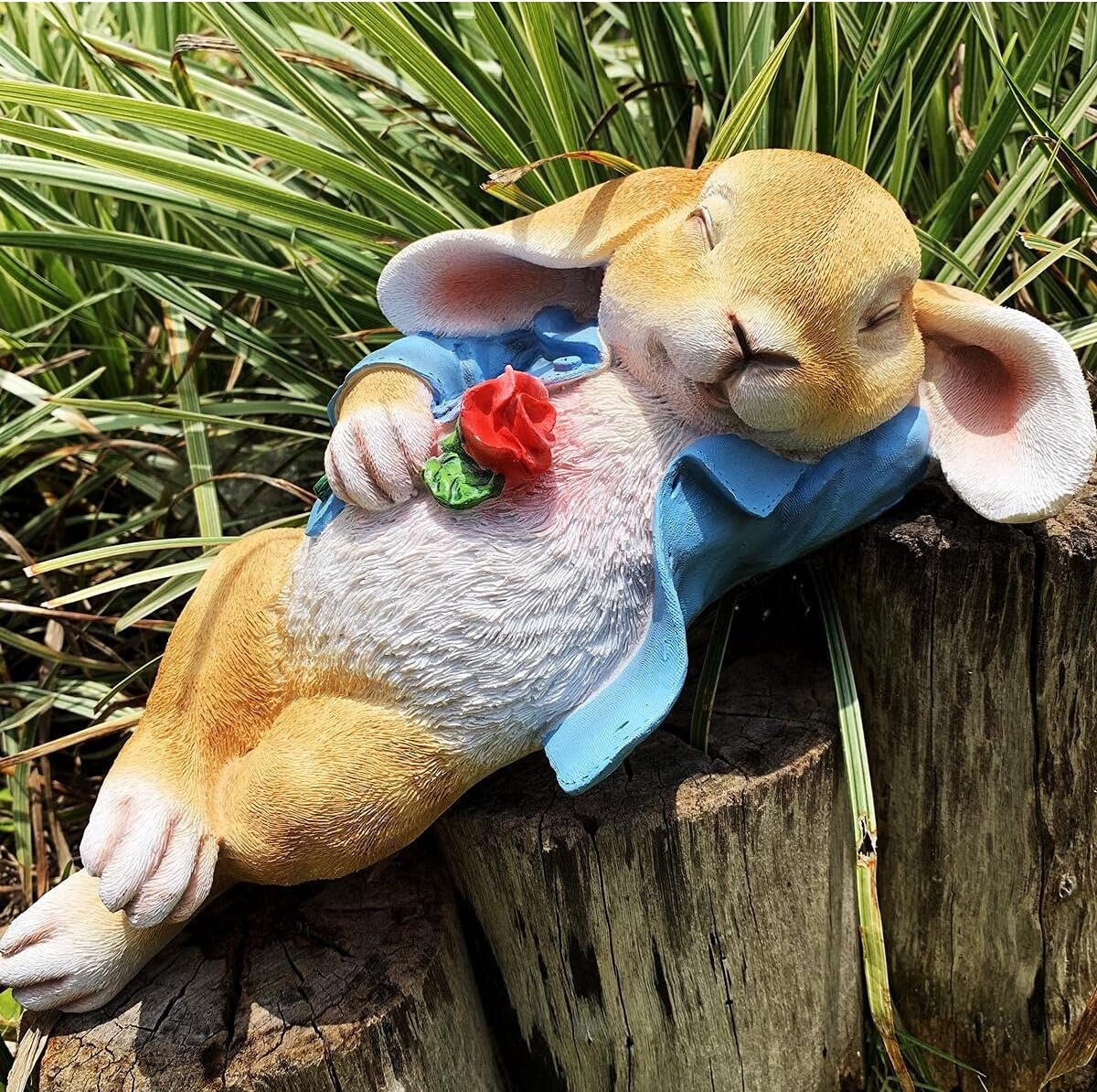 Tuinbeelden Konijn, Fantasie Konijntje Buiten Kunst Decor Dierenfiguren Ornament voor Thanksgiving Day, Kerstbeeld Decoraties voor Tuin, Gazon, Binnensculptuur (Blauw)