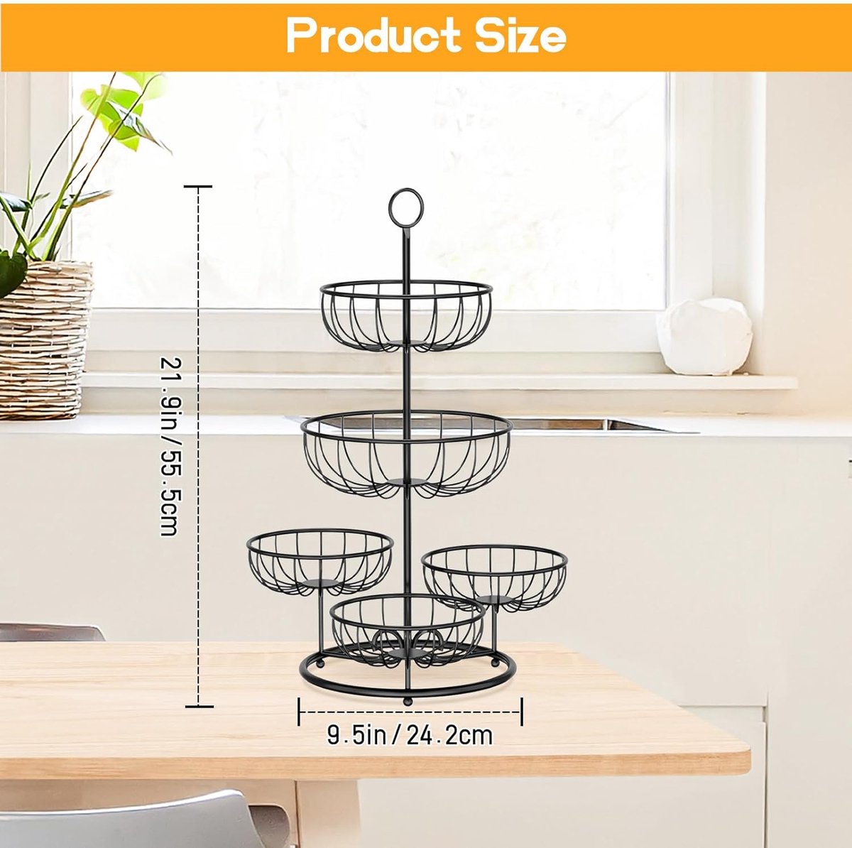 5-laagse fruitmand, metalen fruitschaalrek voor meer ruimte op het werkblad, moderne fruitschaalorganizer, fruitopslag voor brood, snacks, groenten (zwart)