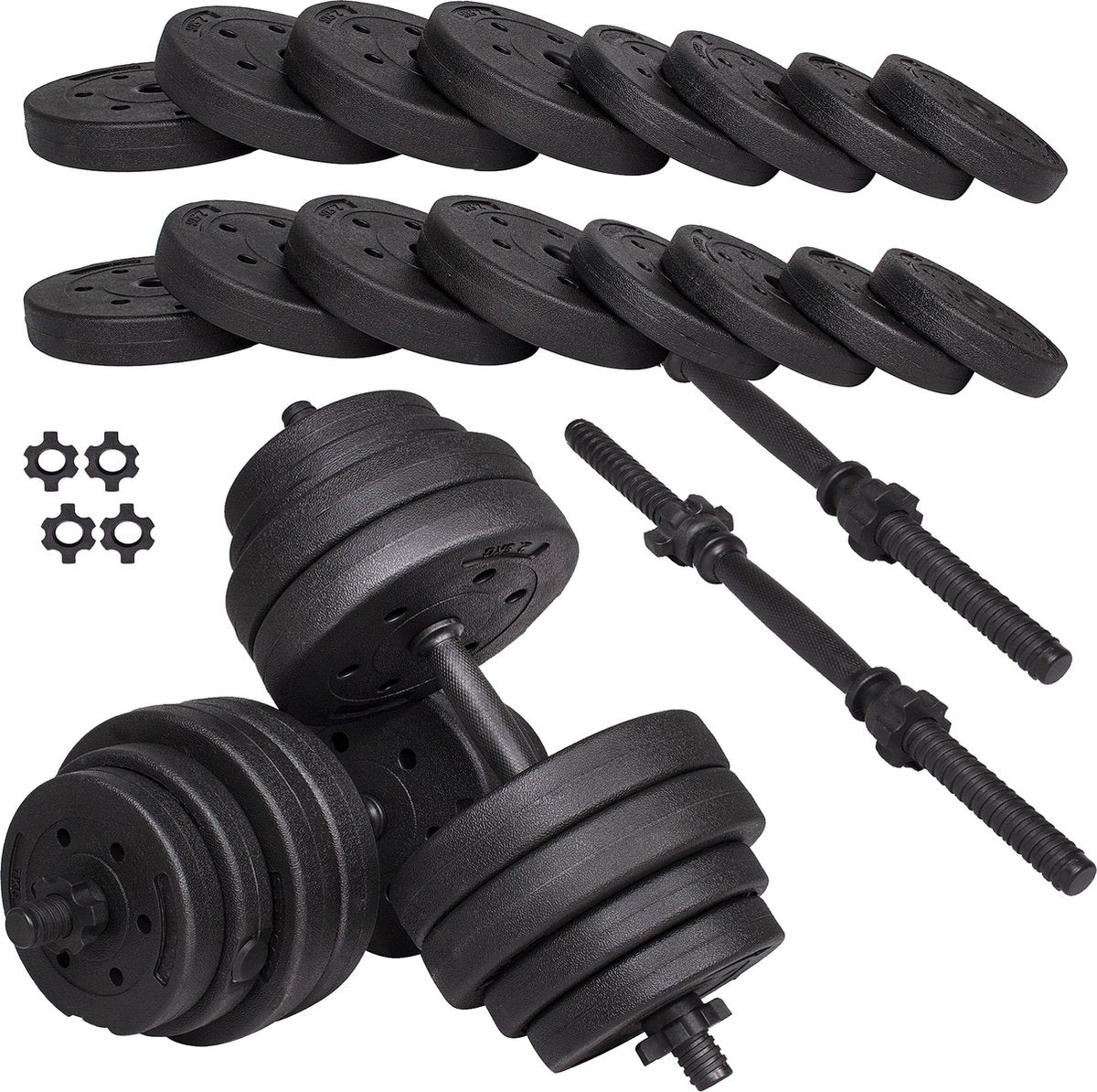 Springos Halters | Gewichten set | Halterset | 16 gewichten | 30 kg | Zwart