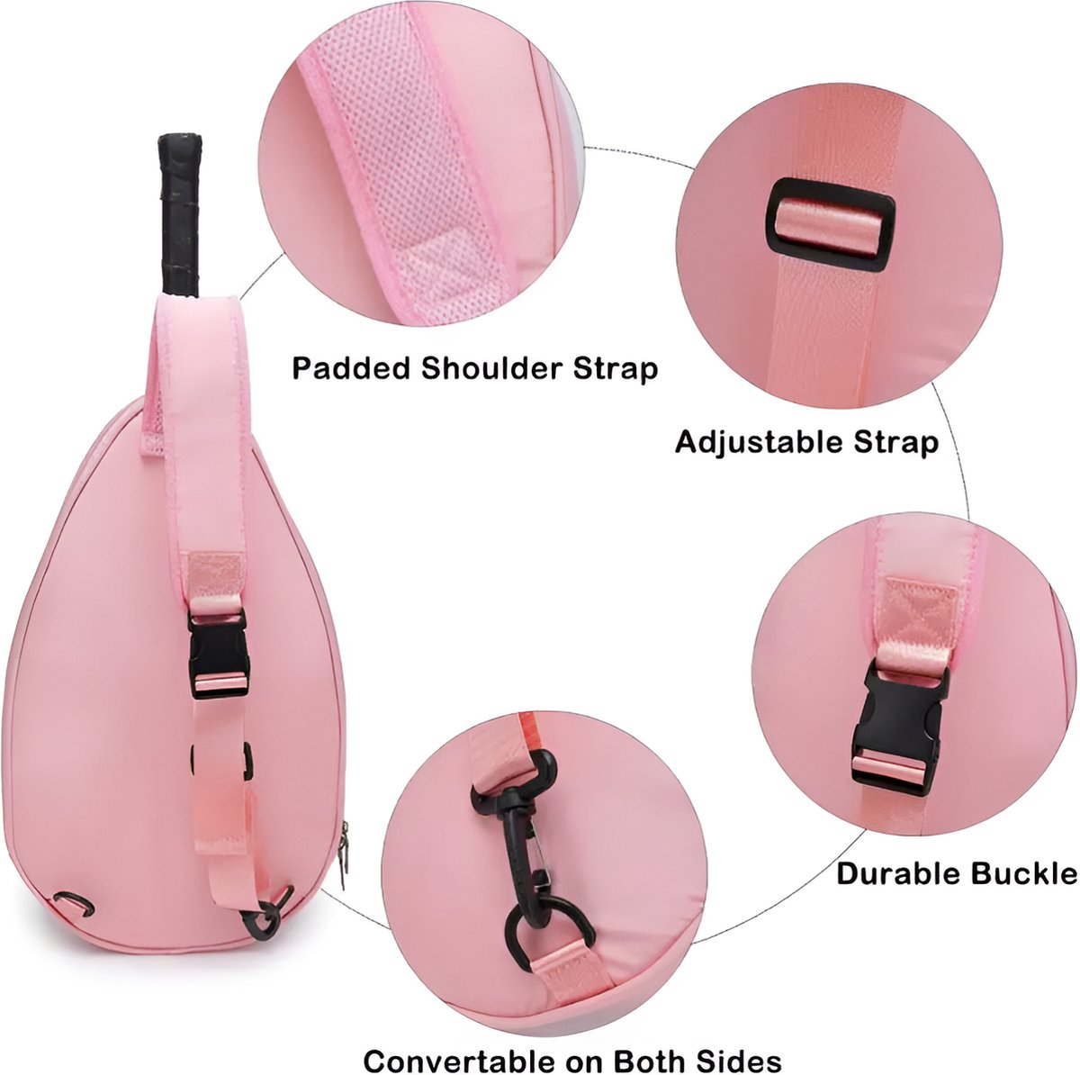 E-Shop4u - Tennistas - Tennisracket Schoudertas - Roze - Polyester - Squash - Tennis Rugzak - Badminton - Pickleball - Padel - Racketsporten - Duurzaam en Stijlvol