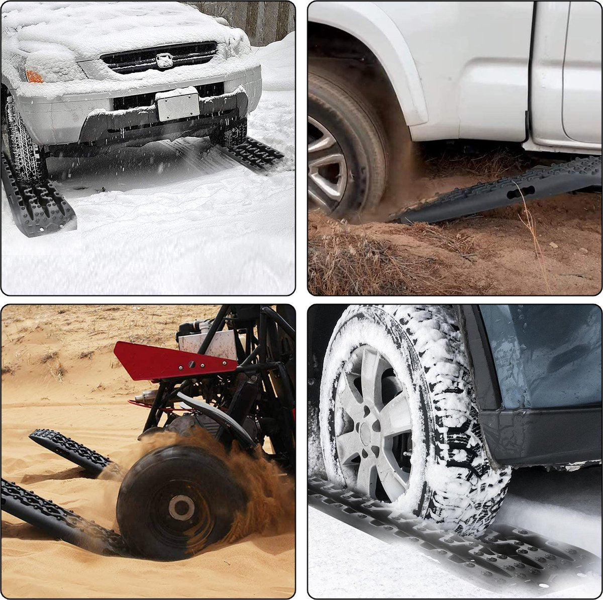 Tractiematten 2 stuks zandplaten offroad tractiemat tracks met opbergtas en installatiegereedschap kunststof starthulp herstelbord voor terreinwagens campers vrachtwagens