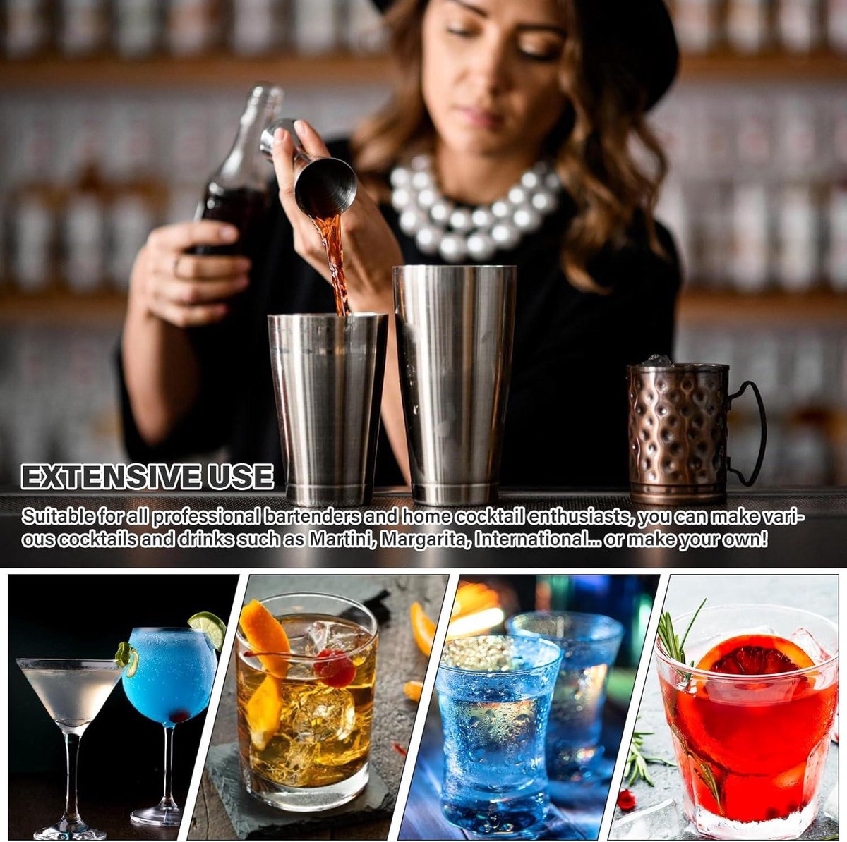 Cocktailset 2-delige roestvrijstalen Boston shaker set 600 ml + 700 ml - voor professionele barkeepers thuis - barfeestjes cocktailliefhebbers